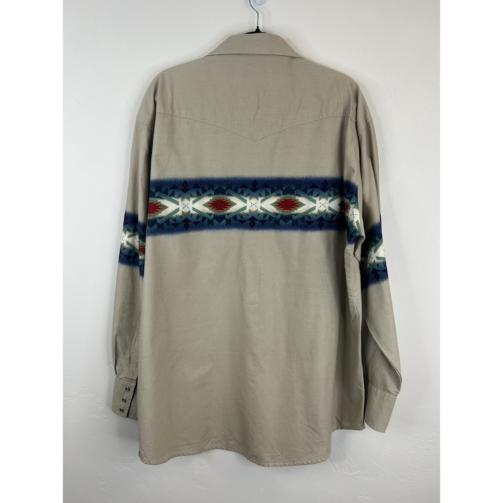 Wrangler Vintage Pearl Snap Long Sleeve Shirt Western Cowboy Southwestern Aztec - Picture 9 of 10